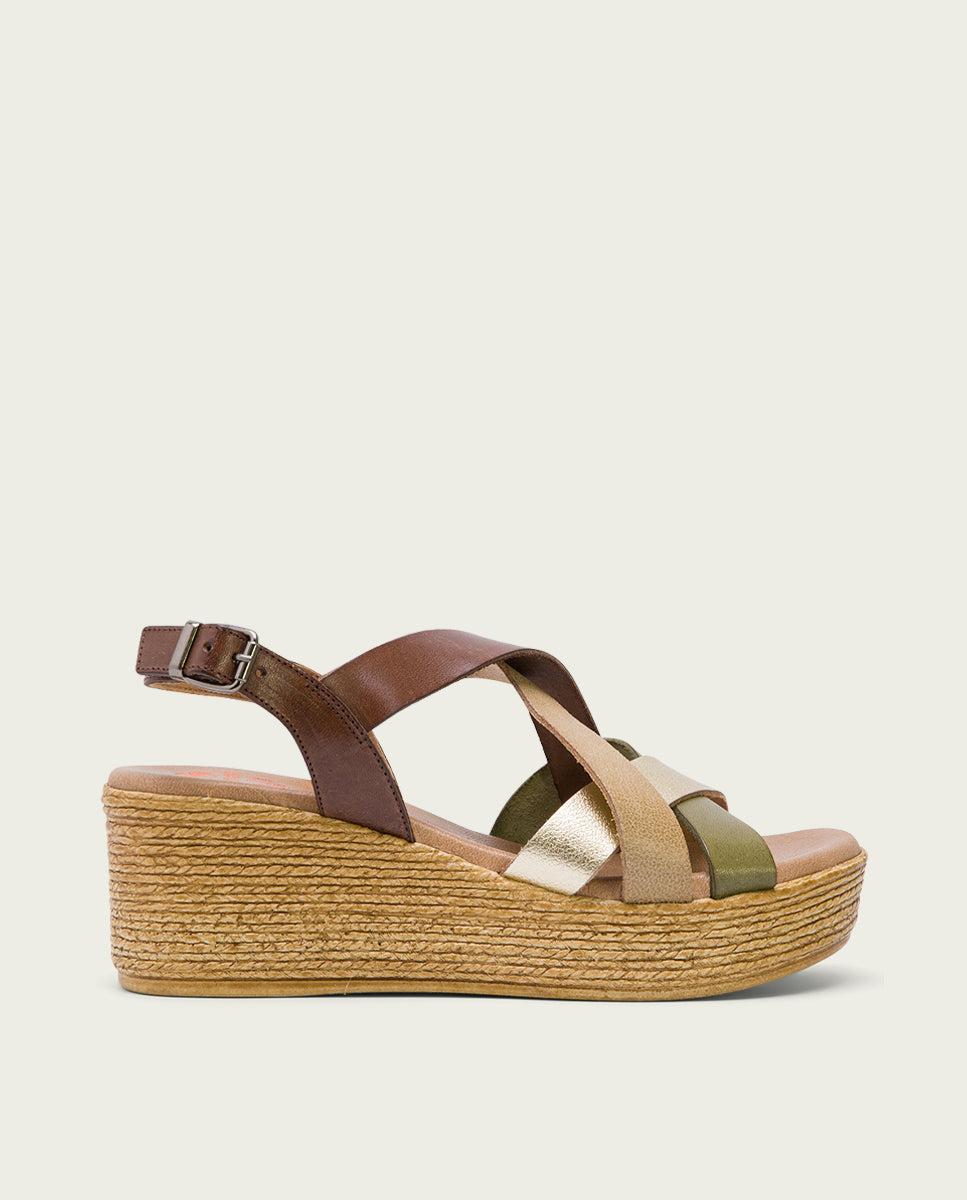 porronet SANDALIA CUÑA PIEL MOKA PLATINO IRIS Outlet