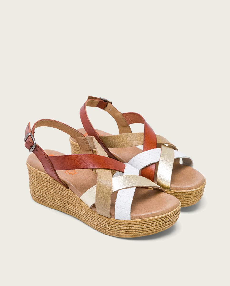 porronet SANDALIA CUÑA PIEL CUERO PLATINO IRIS Outlet online