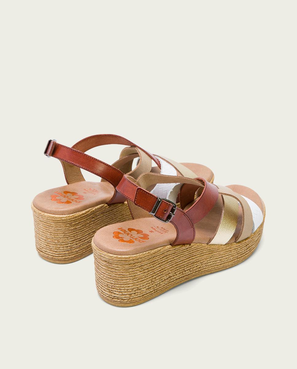 porronet SANDALIA CUÑA PIEL CUERO PLATINO IRIS Outlet online