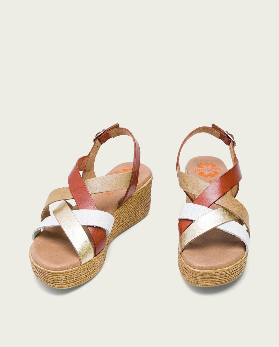 porronet SANDALIA CUÑA PIEL CUERO PLATINO IRIS Outlet online