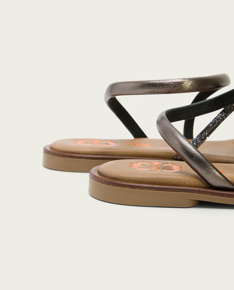 porronet SANDALIA PLANA CON BRILLANTES PIEL PLOMO CARA Rebajas online