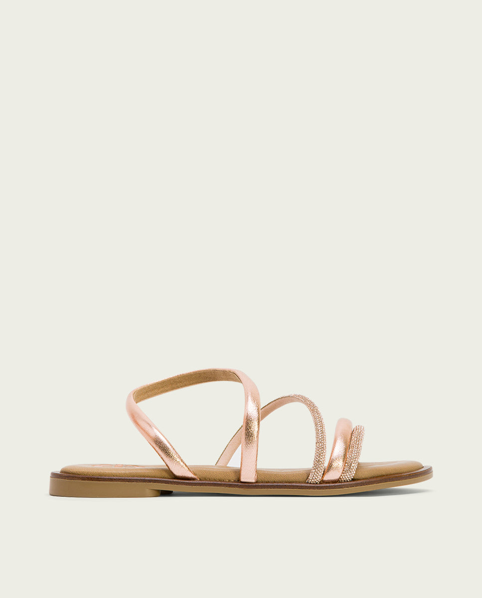 porronet SANDALIA PLANA CON BRILLANTES PIEL ROSÉ CARA Rebajas top