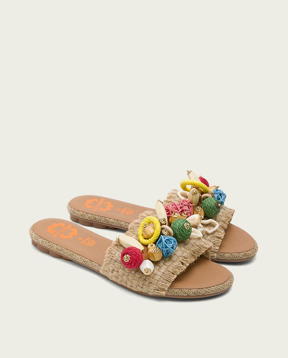 porronet SANDALIA PLANA PIEL YUTE MULTICOLOR ANNA