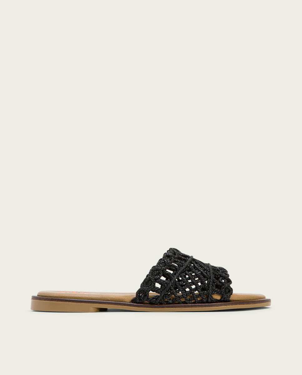 porronet SANDALIA PLANA CON PALA TEXTIL PIEL NEGRA CORA