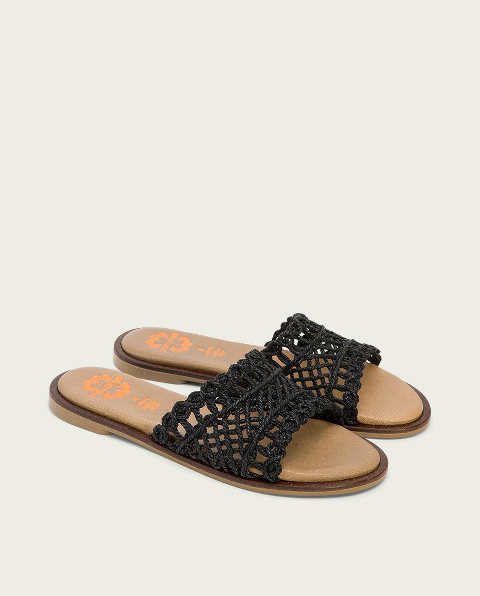 porronet SANDALIA PLANA CON PALA TEXTIL PIEL NEGRA CORA Oferta especial de fábrica