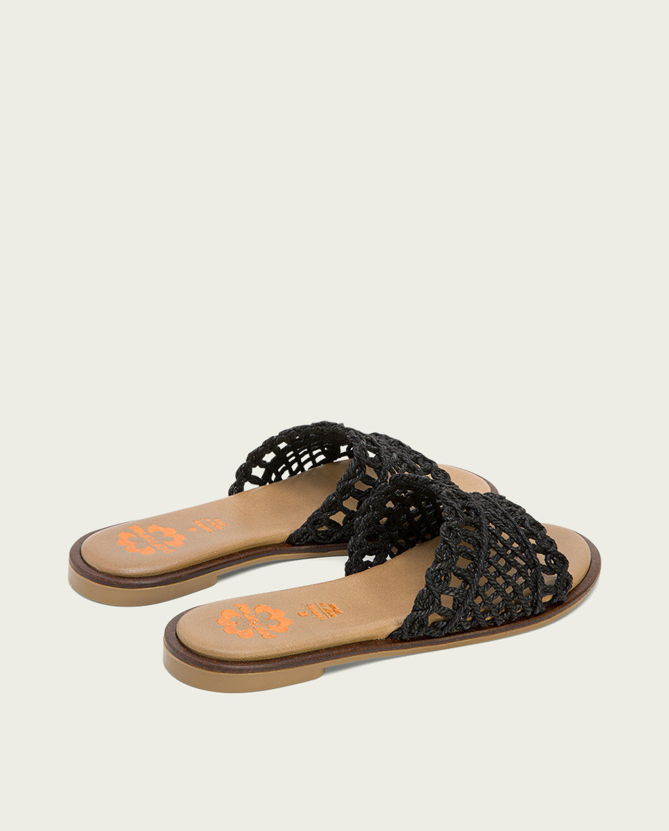porronet SANDALIA PLANA CON PALA TEXTIL PIEL NEGRA CORA Oferta especial de fábrica