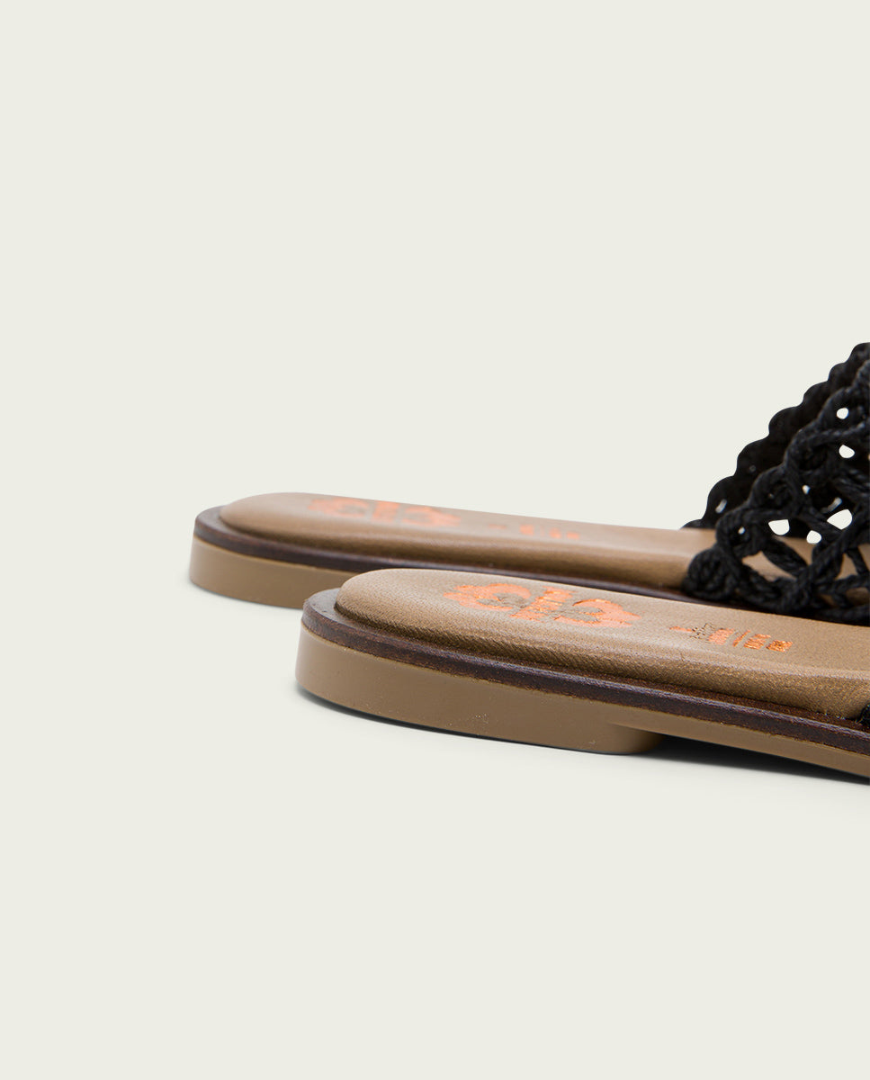 porronet SANDALIA PLANA CON PALA TEXTIL PIEL NEGRA CORA Oferta especial de fábrica