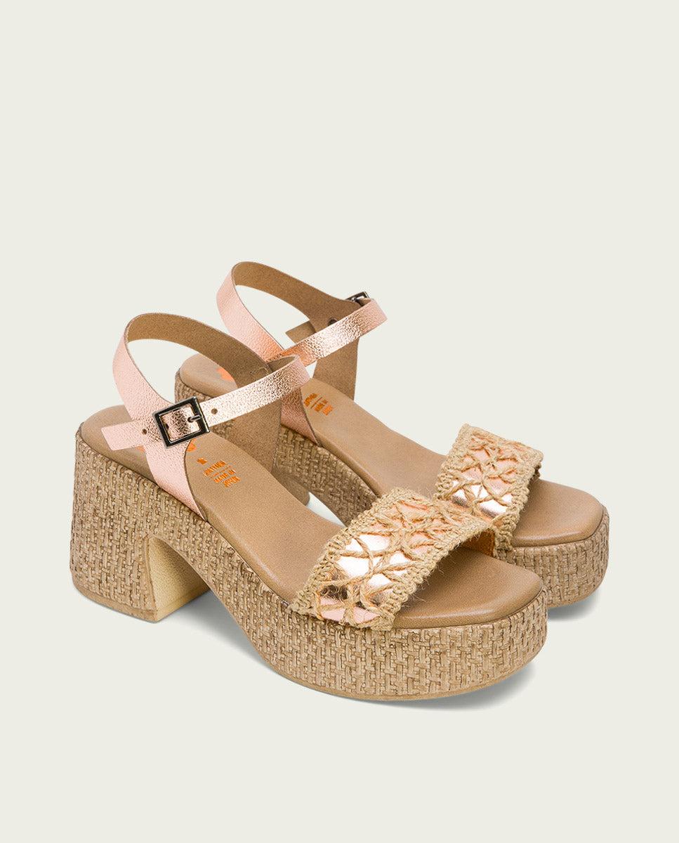 porronet SANDALIA TACON PIEL Y TEXTIL ROSE JERI