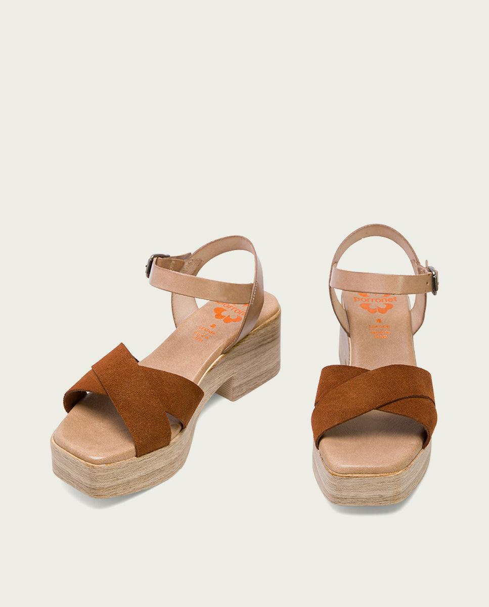 porronet SANDALIA TACON BAJO DE PIEL TAUPE CUERO VIVIANA Superdescuento