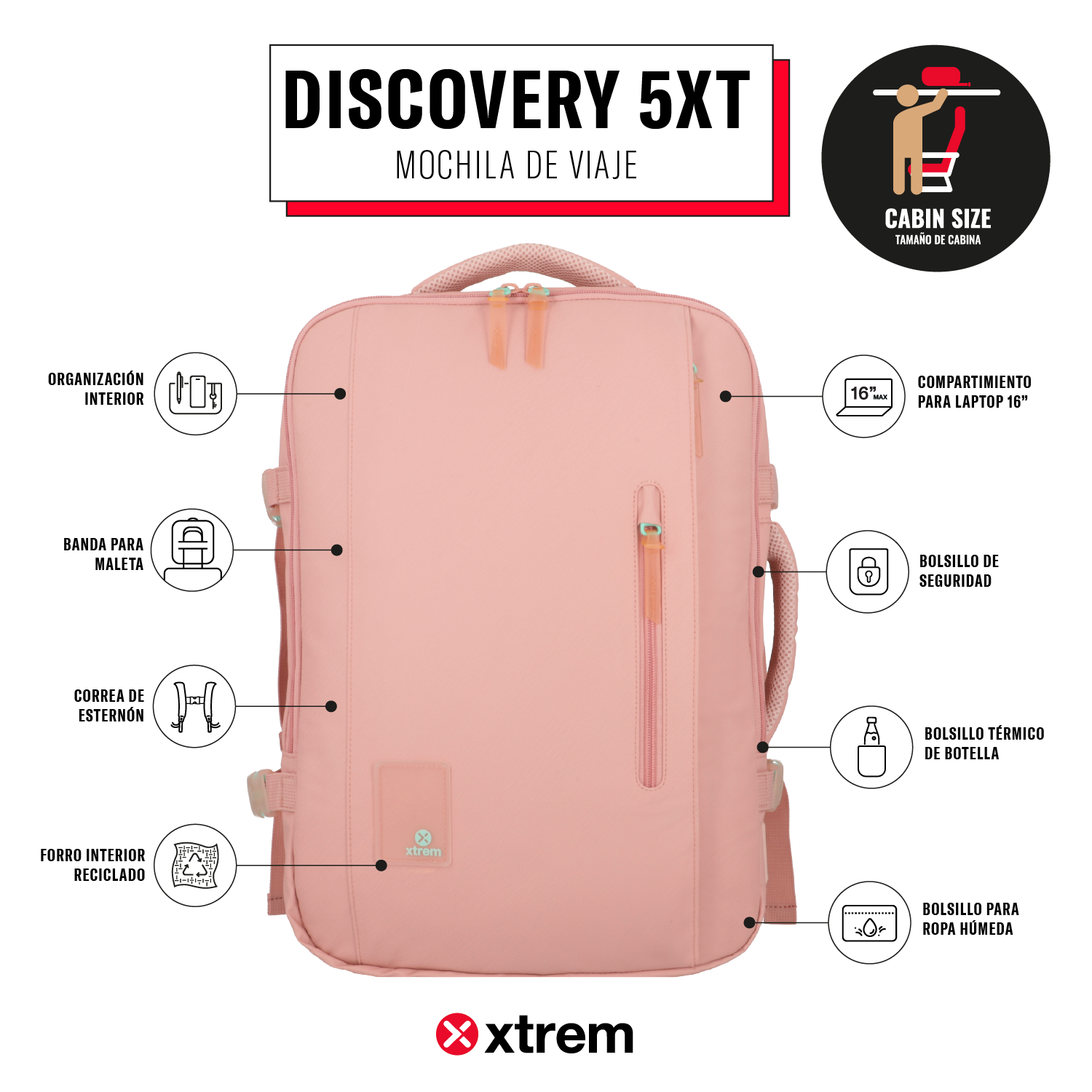 saxoline Mochila de viaje Discovery rosada Envío gratis