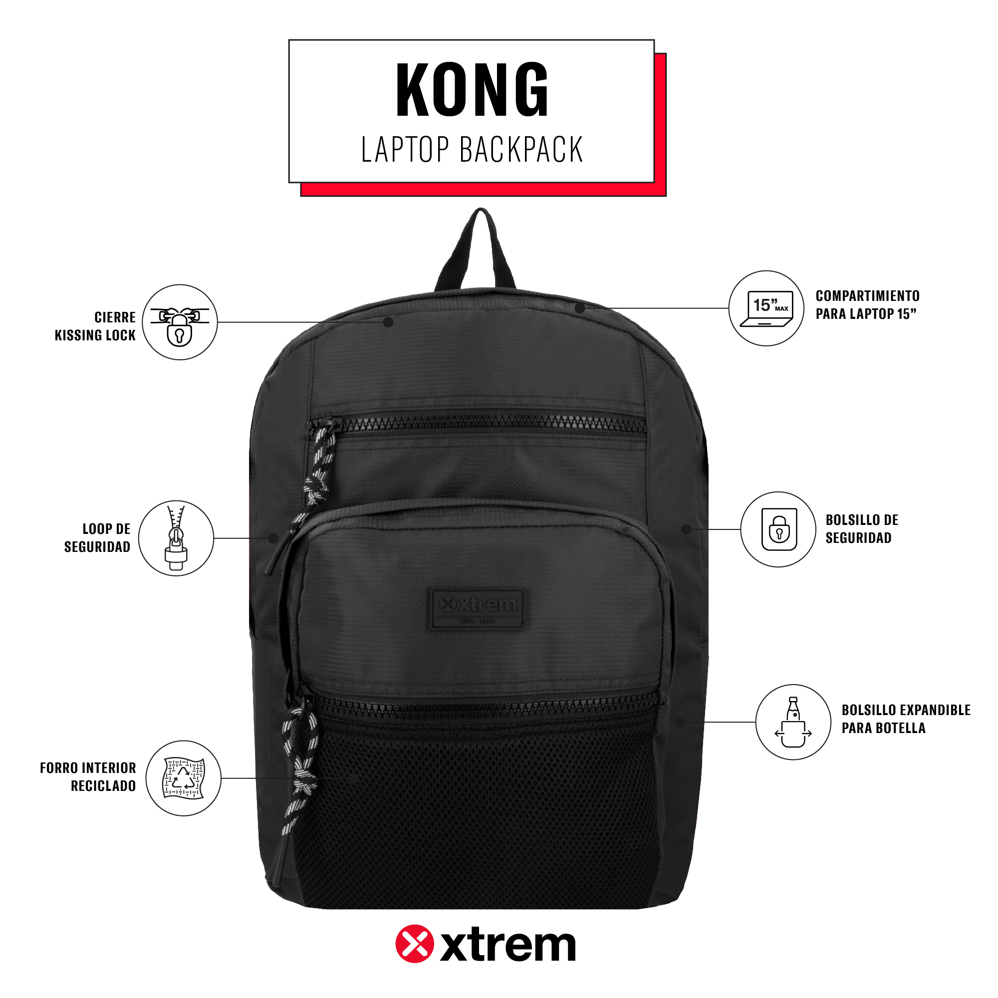 saxoline Mochila para notebook 15" Kong negra Ofertas especiales