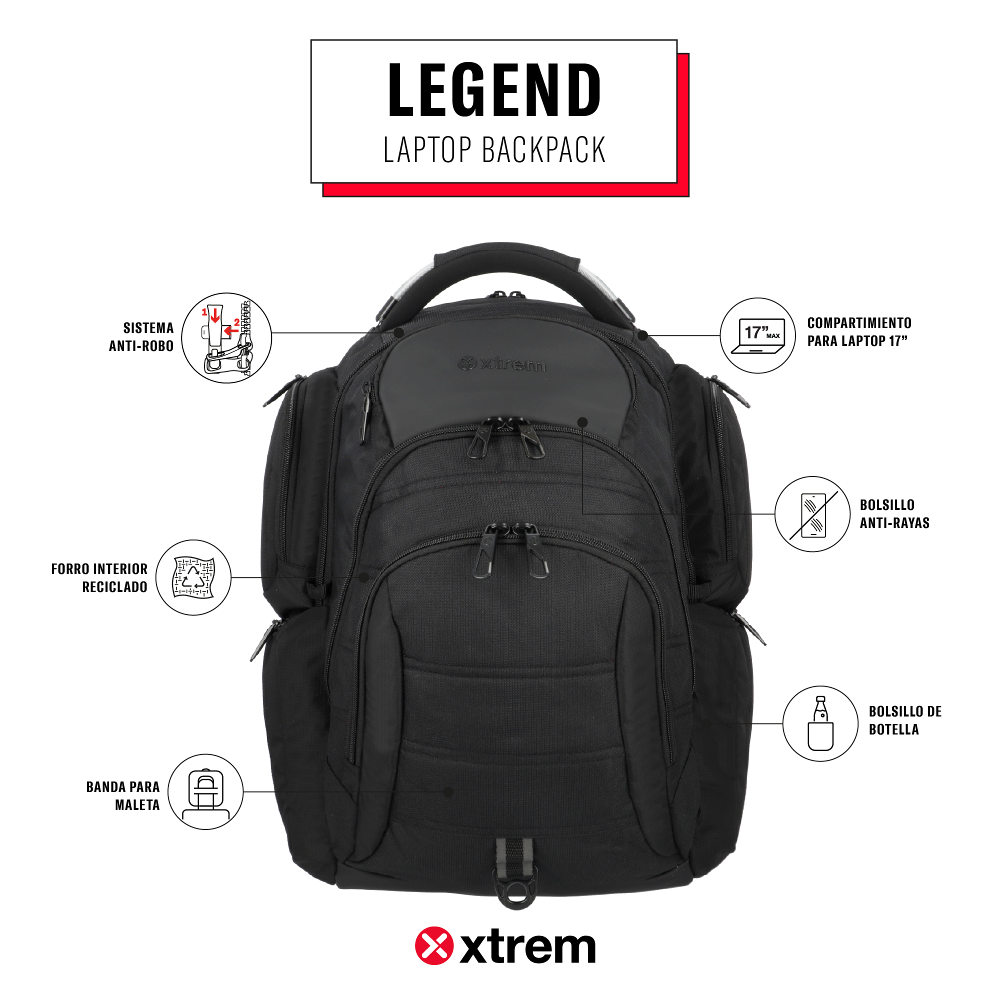 saxoline Mochila para notebook 17" Legend negra Grandes ahorros