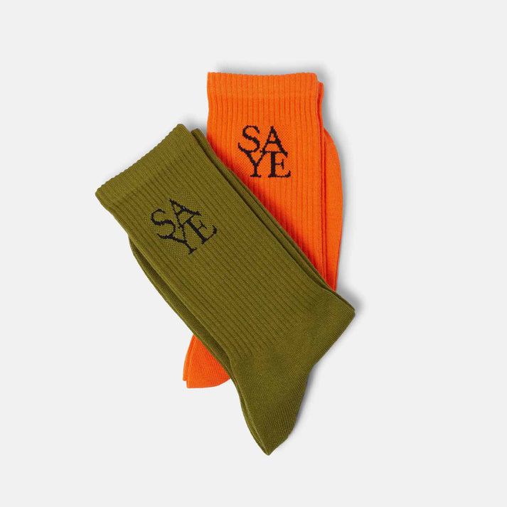 saye Crew Everyday Socks - Green & Orange Ofertas