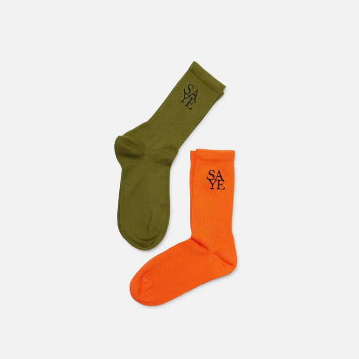 saye Crew Everyday Socks - Green & Orange Ofertas