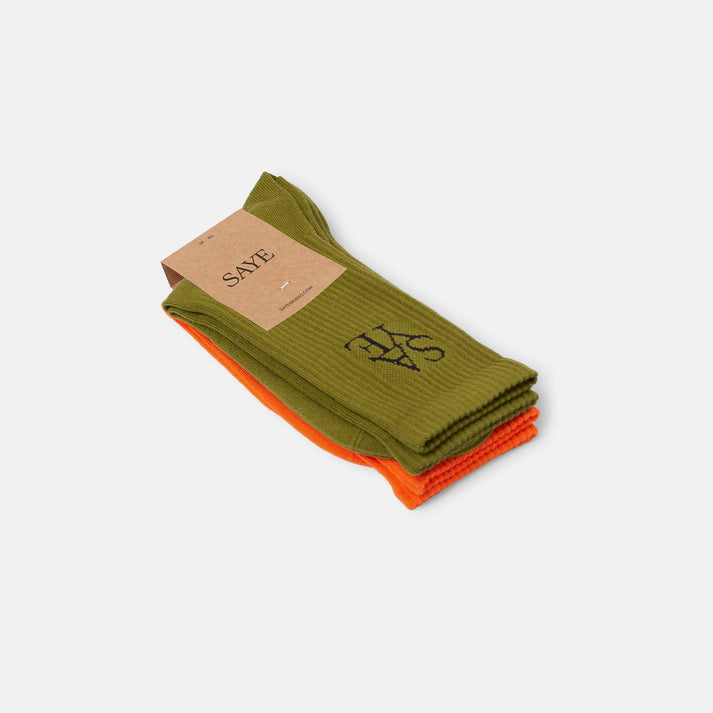 saye Crew Everyday Socks - Green & Orange Ofertas