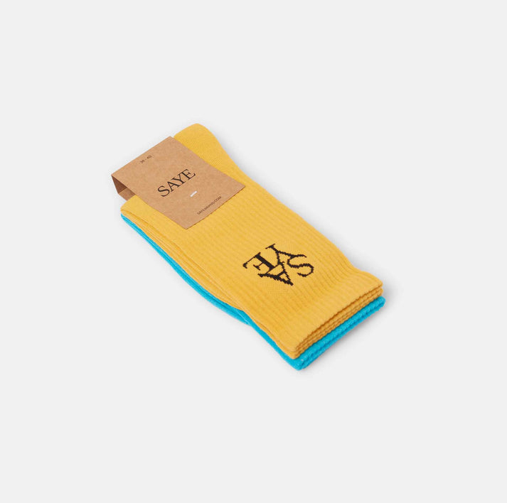 saye Crew Everyday Socks - Blue & Mustard Ahorra y exporta
