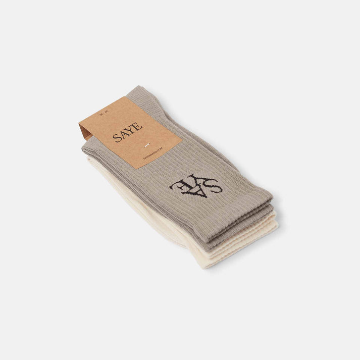 saye Crew Everyday Socks - Offwhite & Grey Última moda