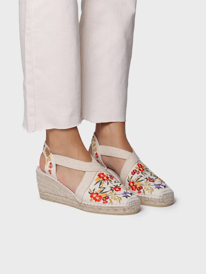 toni pons MONTJOI - Alpargata de cuña de mujer con bordados multicolor | MONTJOI Venta caliente
