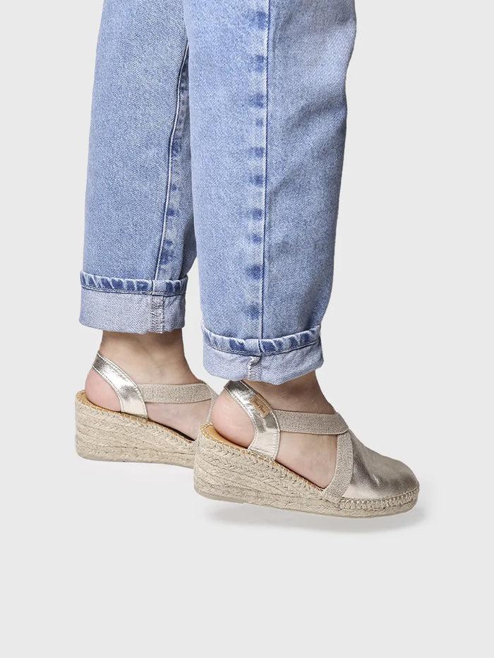 toni pons TOSSA - Alpargata de piel con cuña media para mujer | TOSSA Oferta especial de fábrica