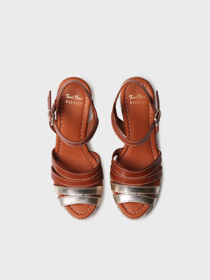 toni pons OCTAVIA - Alpargata abierta de mujer en cuero y color platino con cuña | OCTAVIA Liquidación