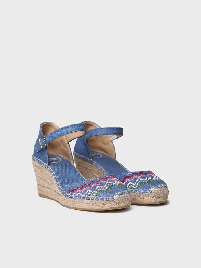 toni pons JESSIE - Alpargata vegana de cuña con bordado en punto de cruz | JESSIE Gran oferta