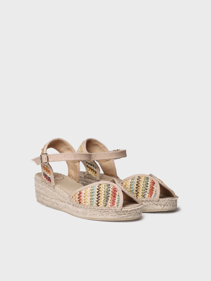 toni pons BELLA-MA - Alpargata de mujer con cuña media en rafia multicolor | BELLA-MA Liquidación