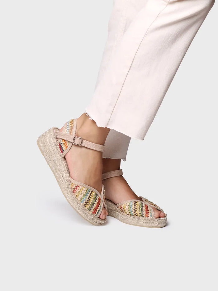 toni pons BELLA-MA - Alpargata de mujer con cuña media en rafia multicolor | BELLA-MA Liquidación