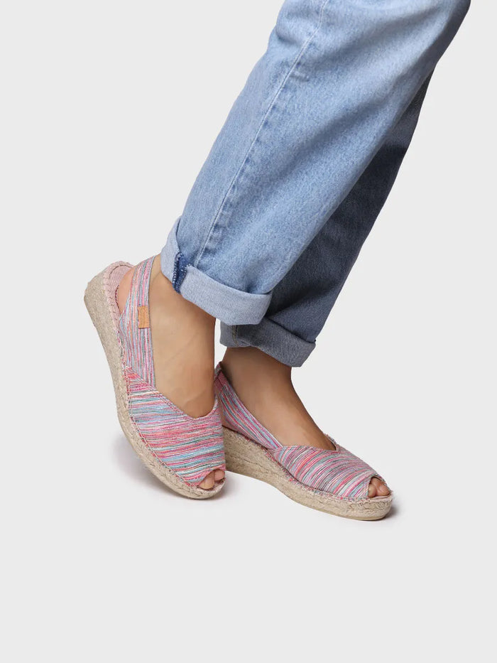 toni pons BERI-RG - Alpargata peep toe de mujer con cuña y tejido rayado | BERI-RG Último día