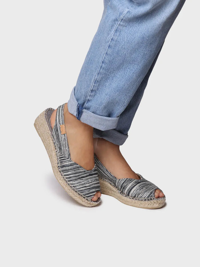 toni pons BERI-RG - Alpargata peep toe de mujer con cuña y tejido rayado | BERI-RG Precio de fábrica