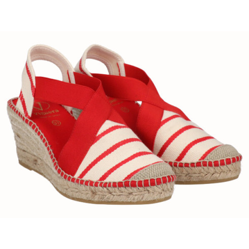 viguera Alpargata Cuña Media Yute Rayas Rojo Superdescuento