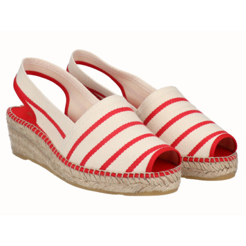 viguera Alpargata Peep Toes Cuña Baja Rojo Descuentos del mes