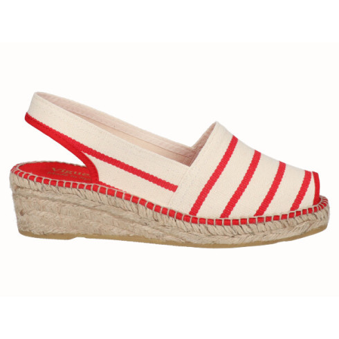 viguera Alpargata Peep Toes Cuña Baja Rojo Descuentos del mes