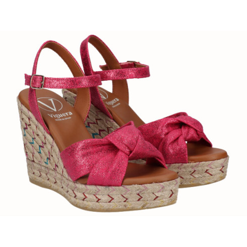 viguera Sandalia Cuña Alta Yute Fantasía Fuxia Tienda
