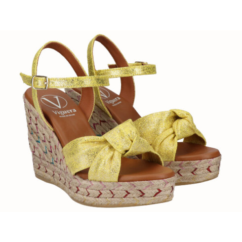 viguera Sandalia Cuña Alta Yute Fantasía Amarillo Mejor oferta