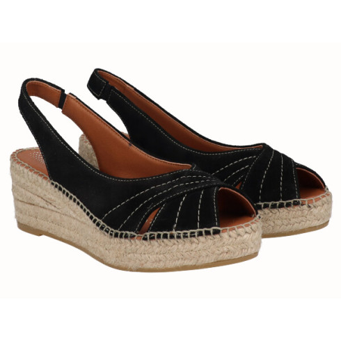 viguera Alpargata Peep Toes Cuña YuteFlex Negro Rebajas online