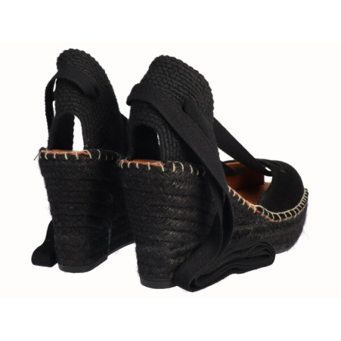 viguera Alpargata Peep Toes Cuña Yute Negro Cintas Envío internacional gratuito