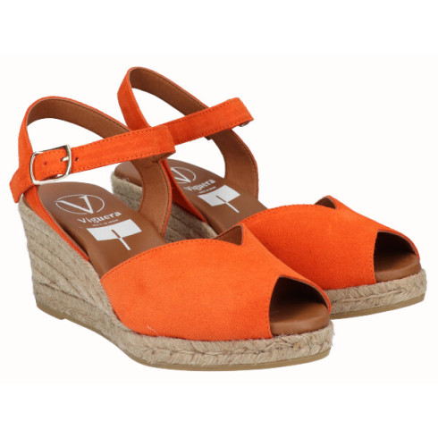 viguera Sandalia Cuña Media Yute Naranja En oferta