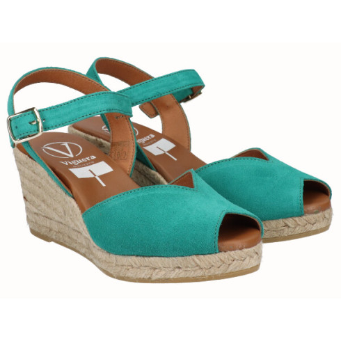 viguera Sandalia Cuña Media Yute Verde Descuentos del mes