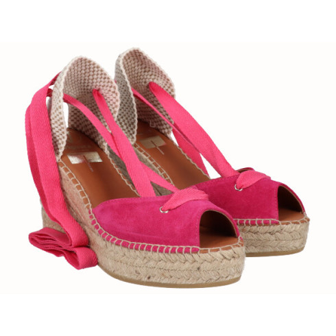 viguera Alpargata Peep Toes Cuña Yute Fuxia Cintas Grandes ahorros