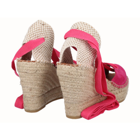 viguera Alpargata Peep Toes Cuña Yute Fuxia Cintas Grandes ahorros