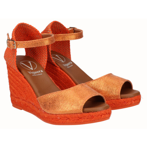 viguera Sandalia Yute Cuña Alta Naranja Venta caliente