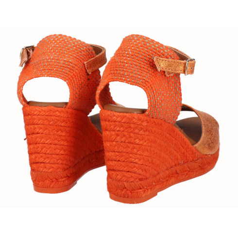 viguera Sandalia Yute Cuña Alta Naranja Venta caliente