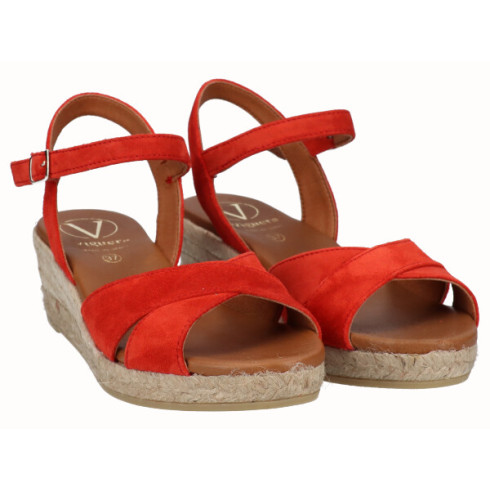 viguera Sandalia Cuña Media Yute Rojo En oferta