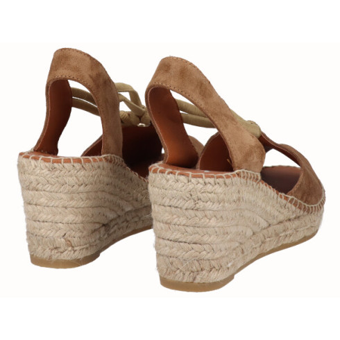 viguera Alpargata Peep Toes Cuña Media Yute Cuero con Elásticos Gran oferta