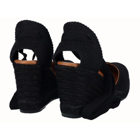 viguera Alpargata Cuña Alta Yute Negra Cintas Tienda