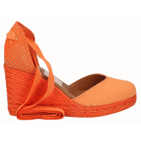 viguera Alpargata Cuña Alta Yute Naranja Cintas