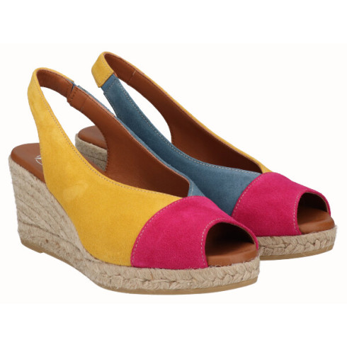 viguera Alpargata Peep Toes Cuña Media Combi Amarillo Solo queda un día
