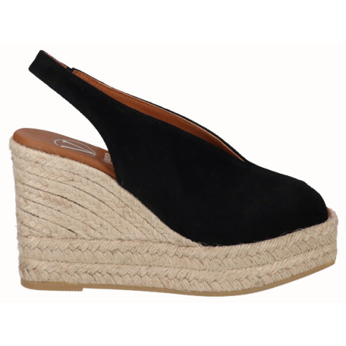 viguera Alpargata Peep Toes Cuña Alta Yute Negro