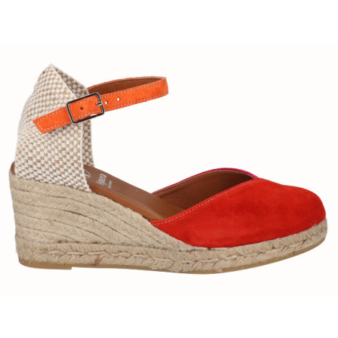 viguera Alpargata Valenciana Cuña Media Yute Multi Rojo