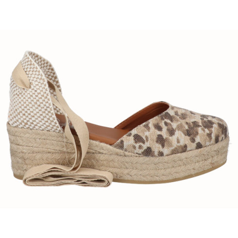 viguera Alpargata Plataforma Yute Animal Print Beig Cintas